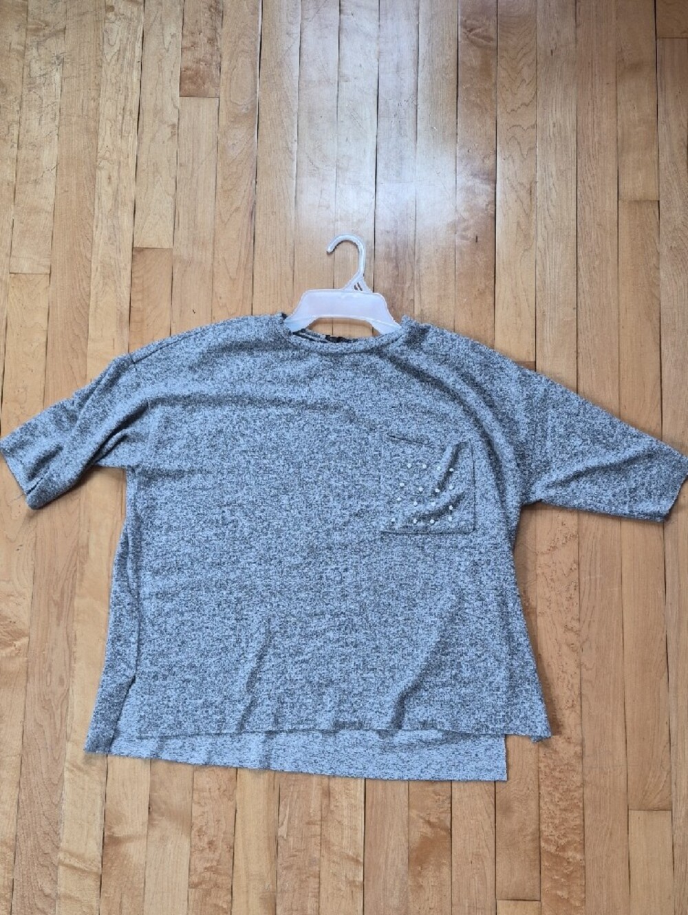 Zara Gray Flannel Pearl Pocket Top | Size M